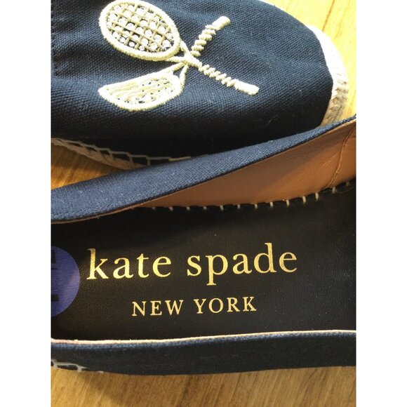 Kate Spade Tennis Racket Embroidered Jeweled Canvas Espadrilles Size 7.5 Shoes - Picture 2 of 11